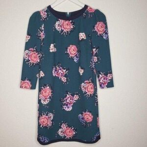 Xhilaration Green Floral 3/4 sleeve Crepe Dress
